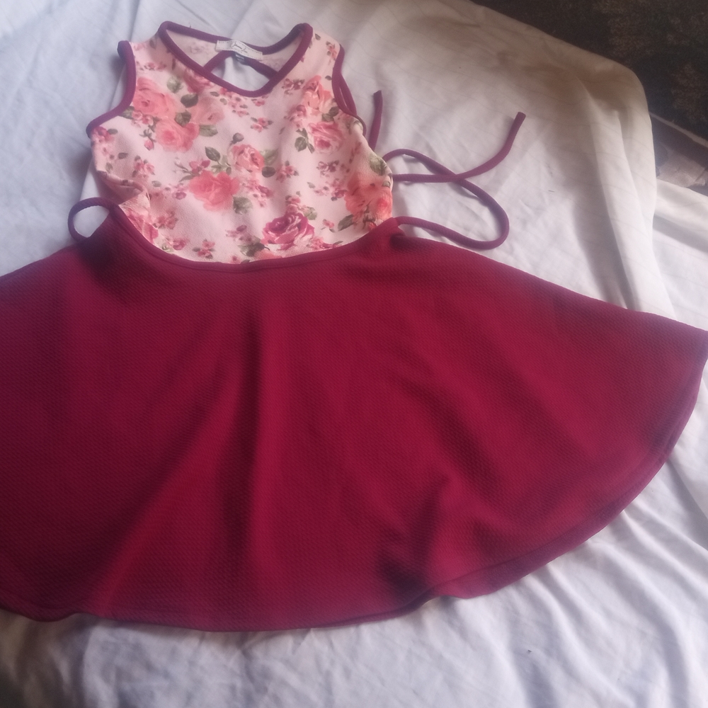 Floral and Burgundy Kids Casual Dress